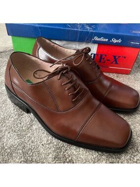 Climate-X Brown Leather Cap Toe Oxford Dress Shoes Men